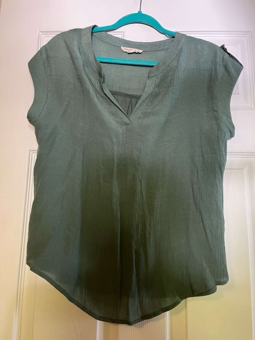 Women's Cap Sleeve V-Neck Top - Olive Green